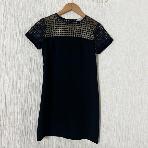 Banana Republic metallic gold and back dress size 2 short sleeve lace top - Picture 2 of 10